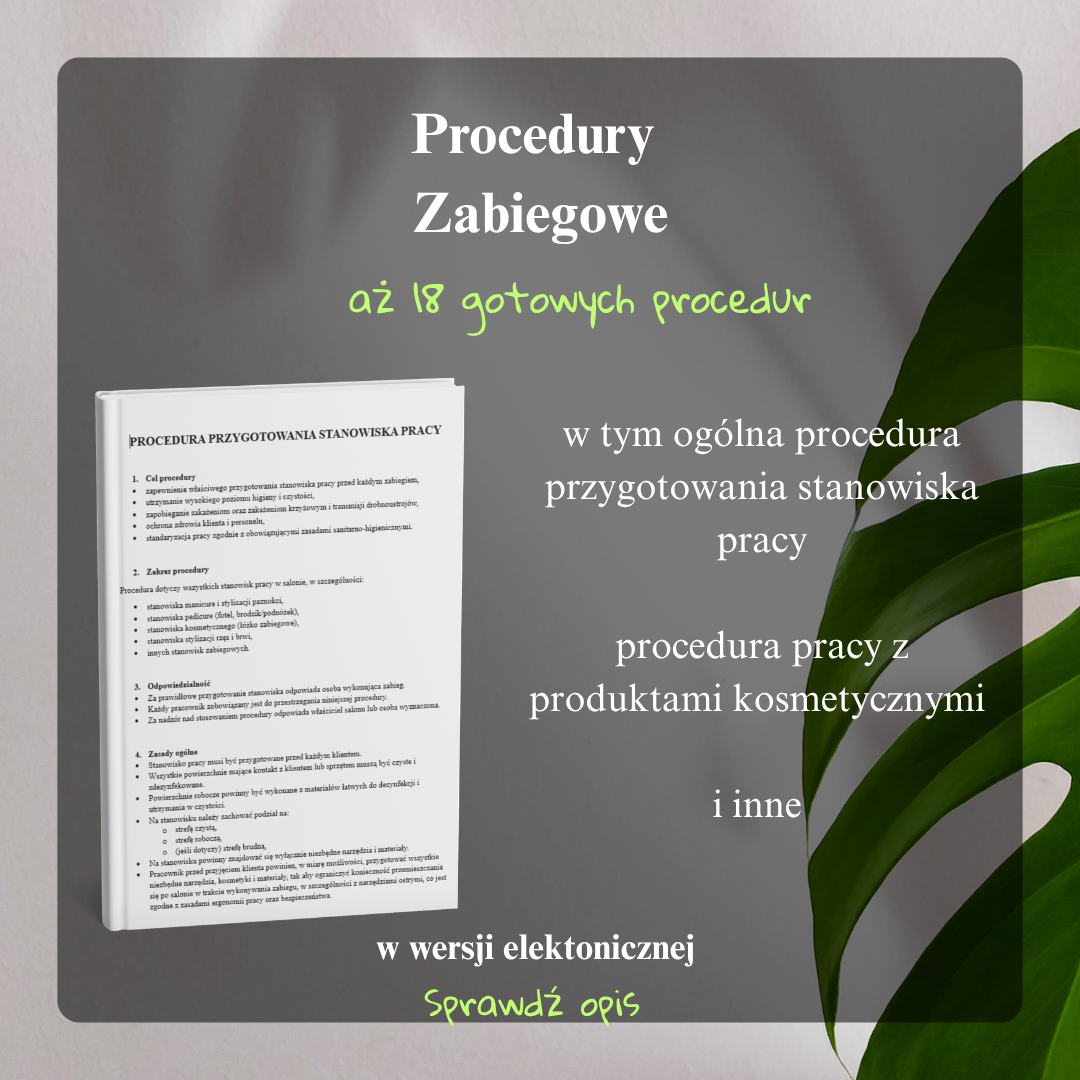 procedury zabiegowe procedury sanepid salon kosmetyczny 18 gotowych procedur